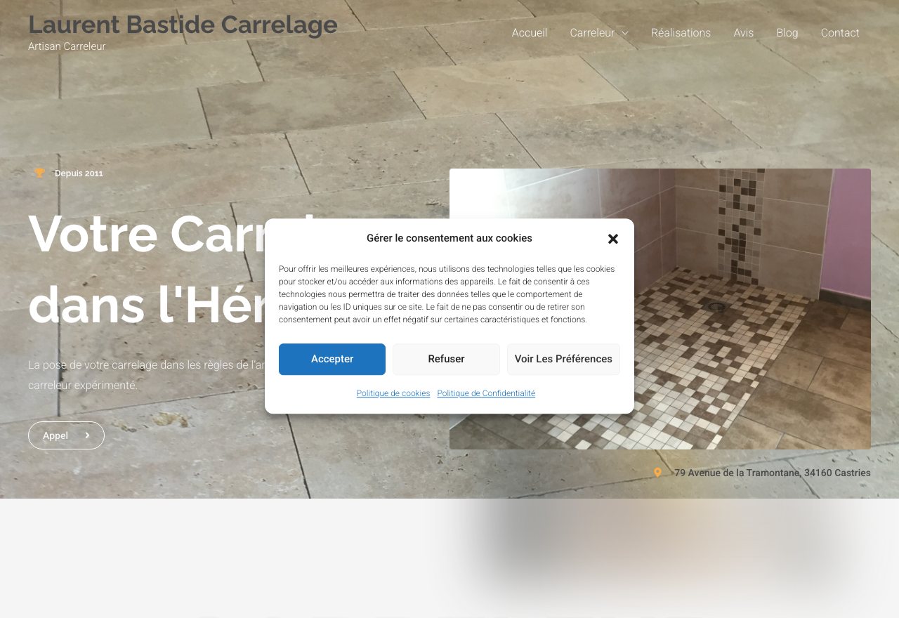 Haut de page du site actuel carreleur-herault.fr, capture du 3 août 2026.