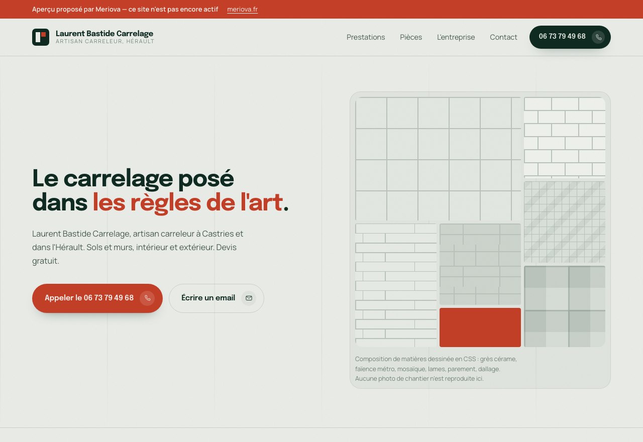 Haut de page de l'aperçu Meriova, capture du 3 août 2026.